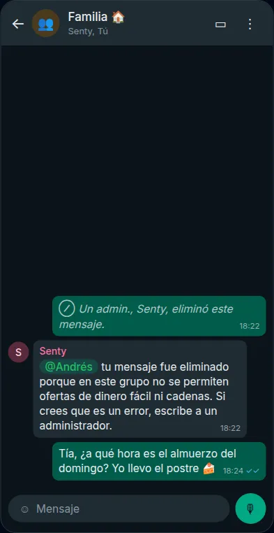 La cadena borrada y el mensaje normal
