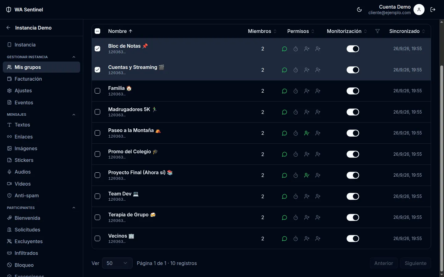Varios grupos seleccionados