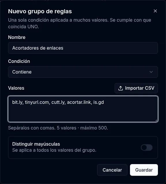 Conjunto de acortadores de enlaces