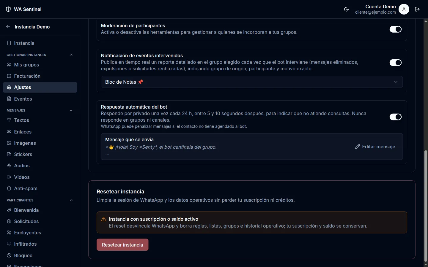 Reporte y respuesta automática