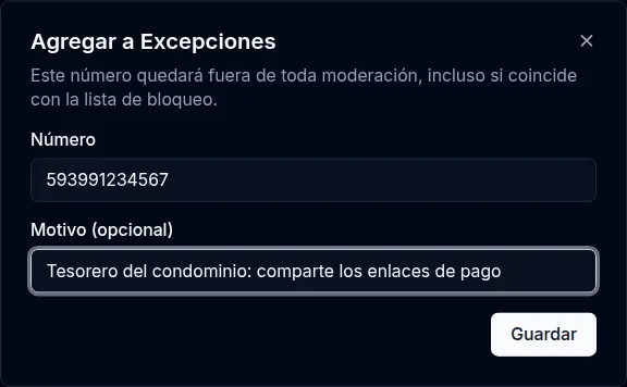 Agregar una excepción